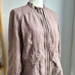 Olsen Mushroom Pure Linen Jacket with Tailored Seaming & Two-Way Zip – US 10